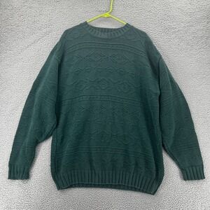 Vtg Britches Mens Sweater L Green Cable Knit USA Crewneck Heavyweight Granpacore